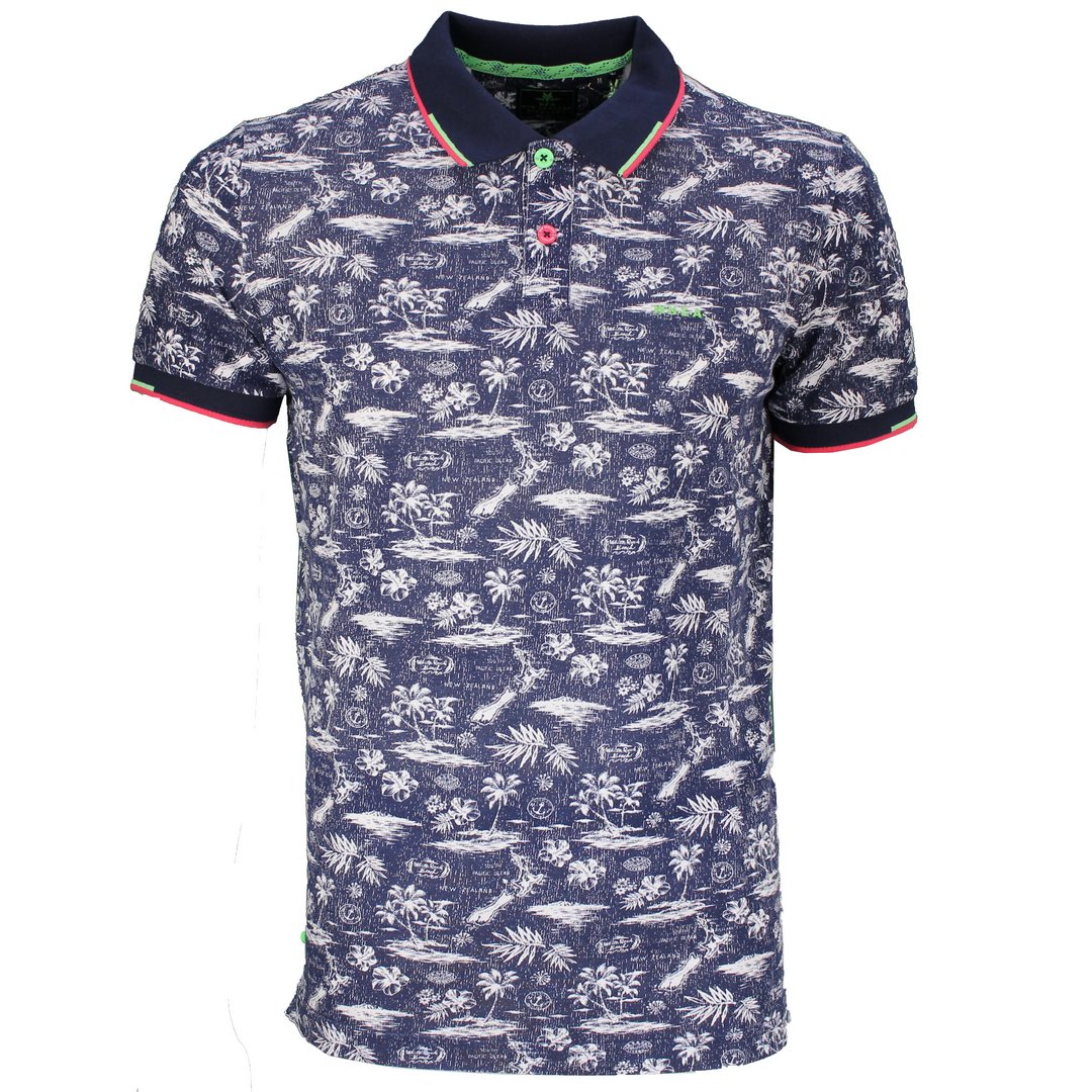 New Zealand Auckland NZA Polo Shirt Poroa blau weiß florales Muster 22BN104 1622 brave navy