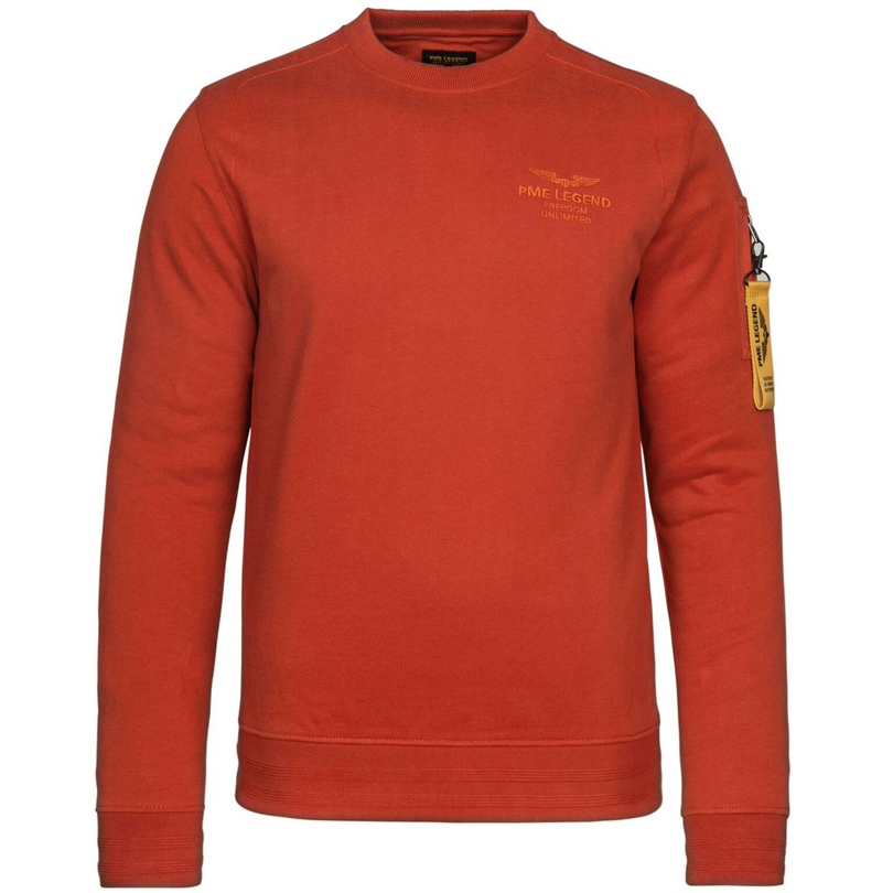 PME Legend Herren Sweat Pullover rot Long Sleeve R Neck Brushed Sweat PSW216420 3048 ketchup 