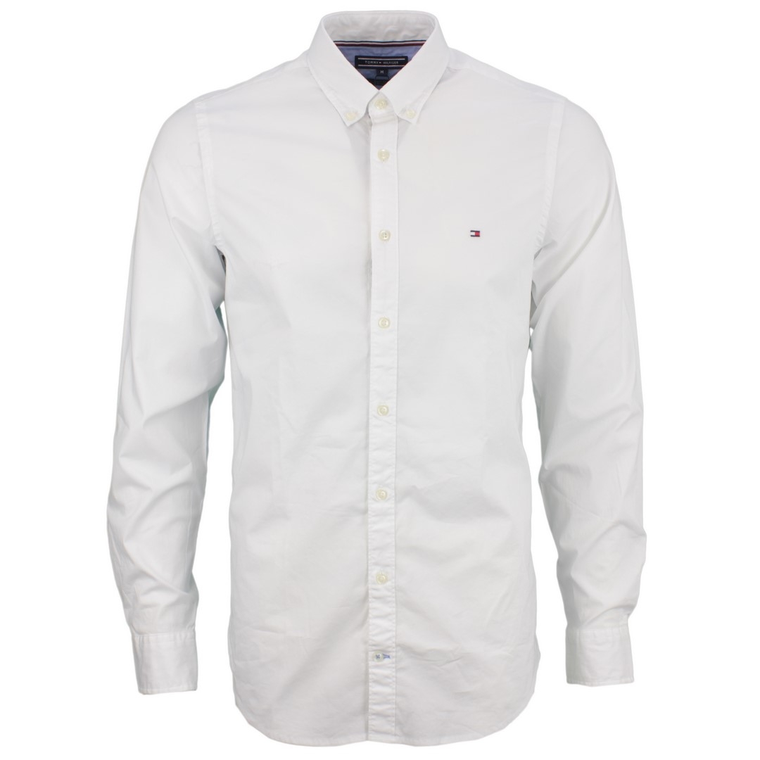 Tommy Hilfiger Herren Hemd Core Flex Poplin Shirt weiß unifarben MW0MW25035 YBR white
