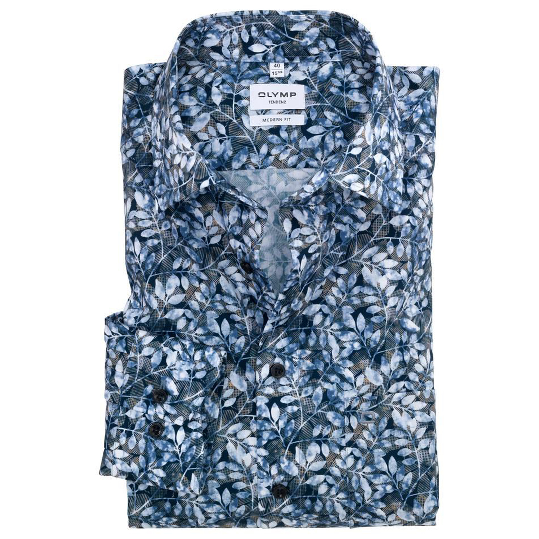 Olymp Tendenz Herren Modern Fit Freizeit Hemd langarm blau florales Muster 860224 11 bleu