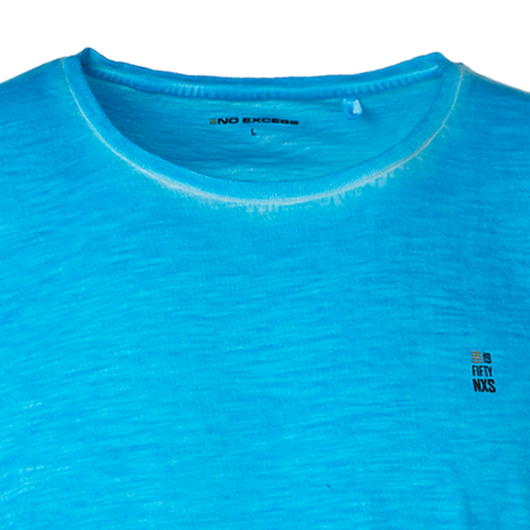 No Excess Herren T-Shirt Shirt kurzarm Aqua blau unifarben 96350519 036