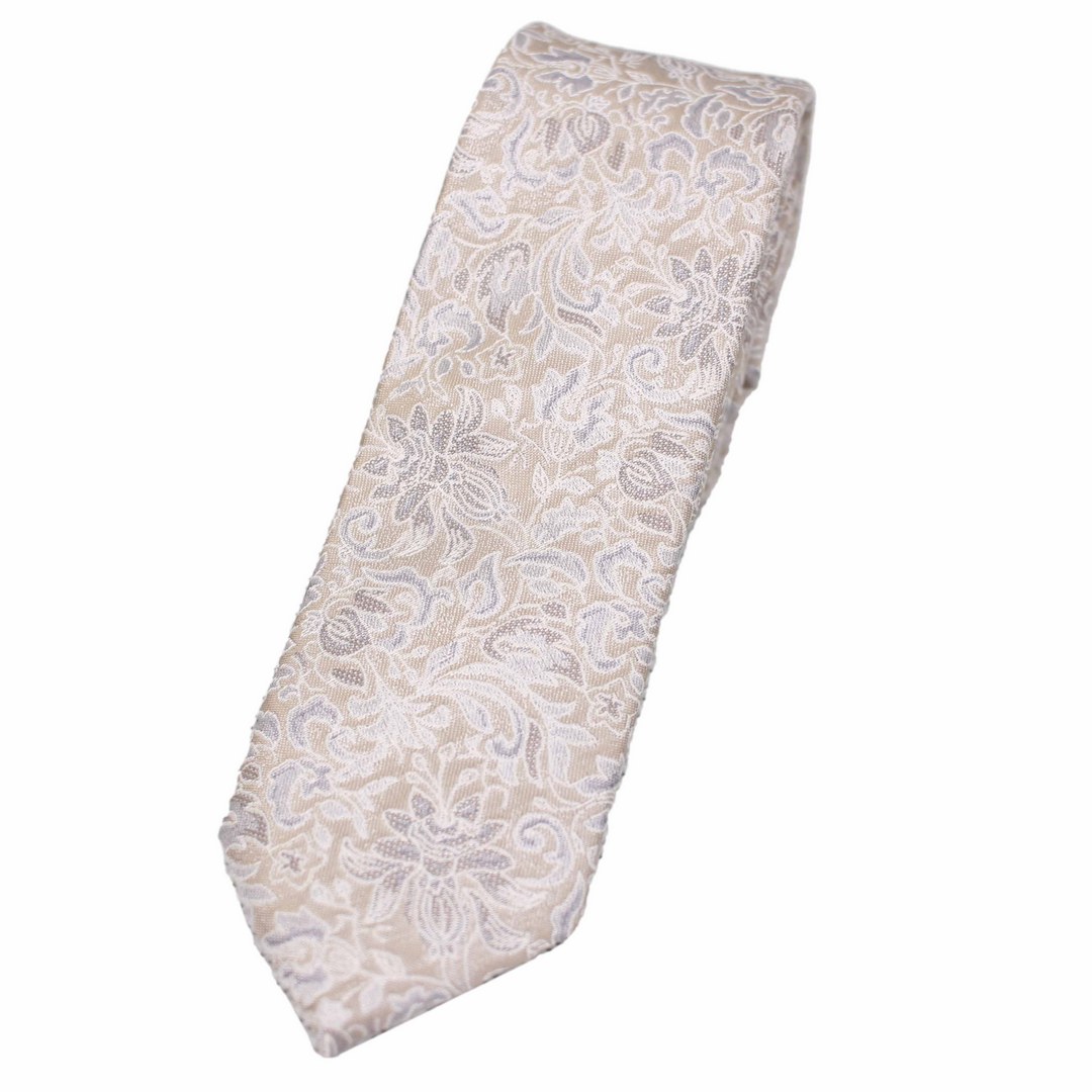 J.S. Fashion Herren Slim Krawatte beige florales Muster K 71666 RP 6