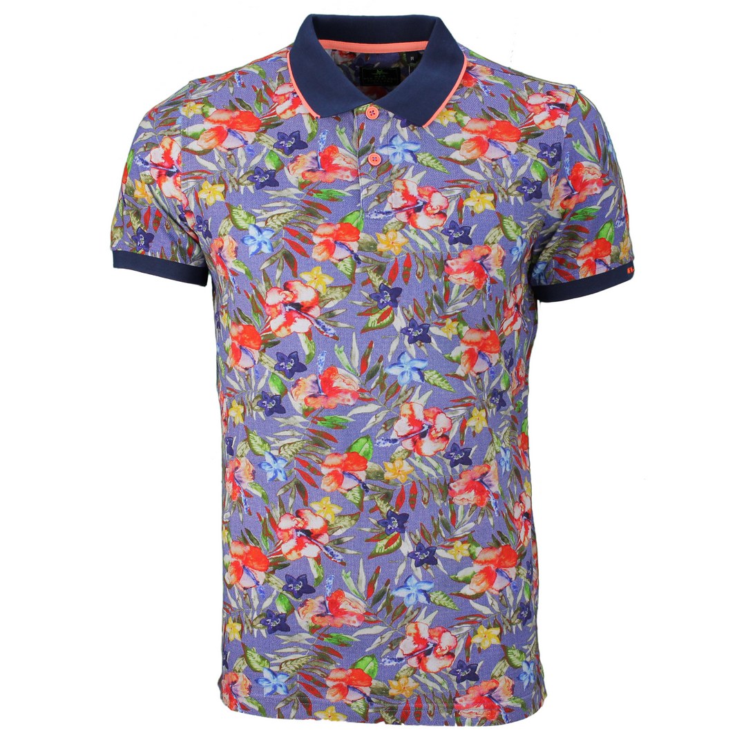New Zealand Auckland NZA Herren Polo Shirt Poplar florales Muster 22CN107 1612 Early Dew Blue