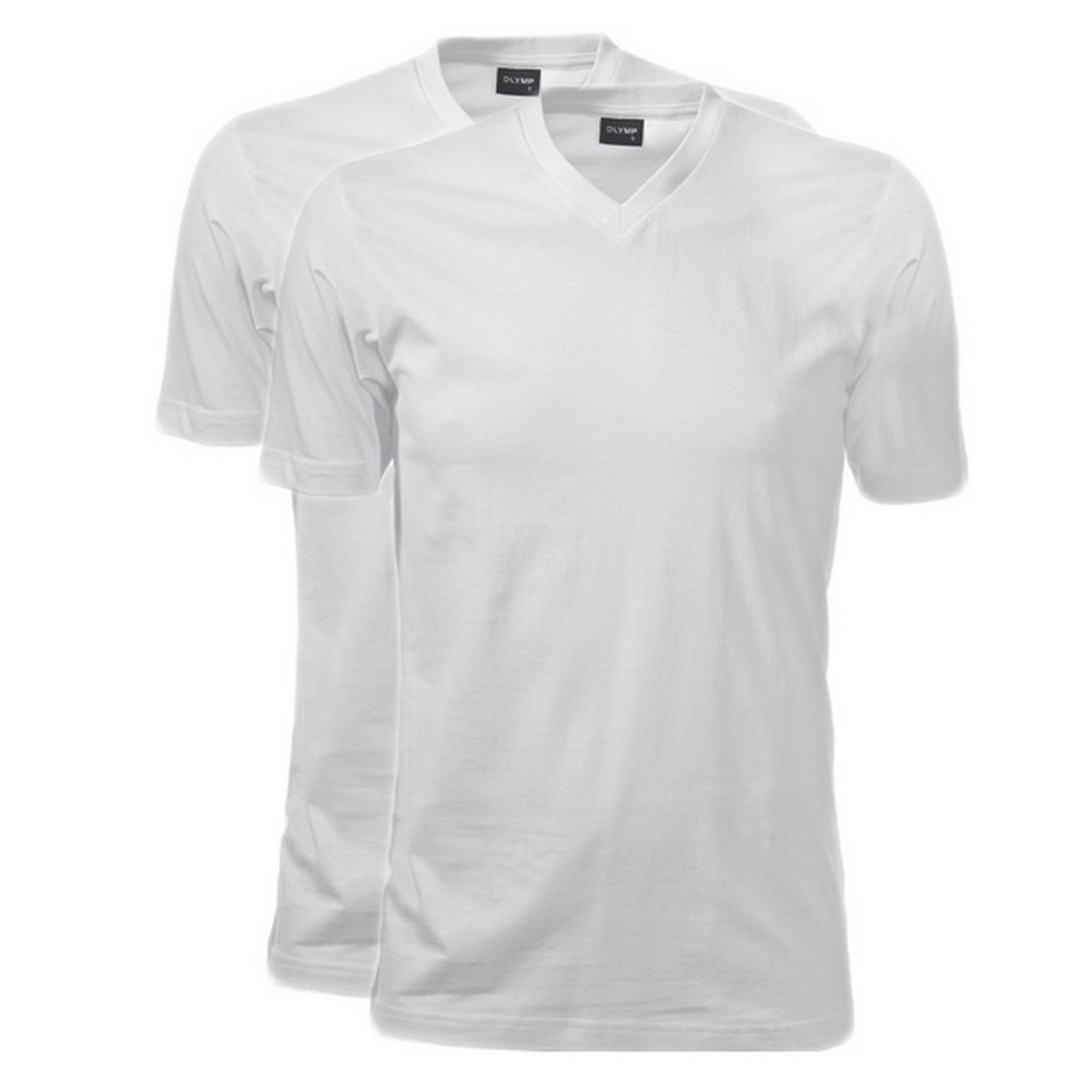 Olymp Herren T-Shirt Shirt kurzarm Doppel Pack V-Ausschnitt weiß Unifarben 0701 12 00
