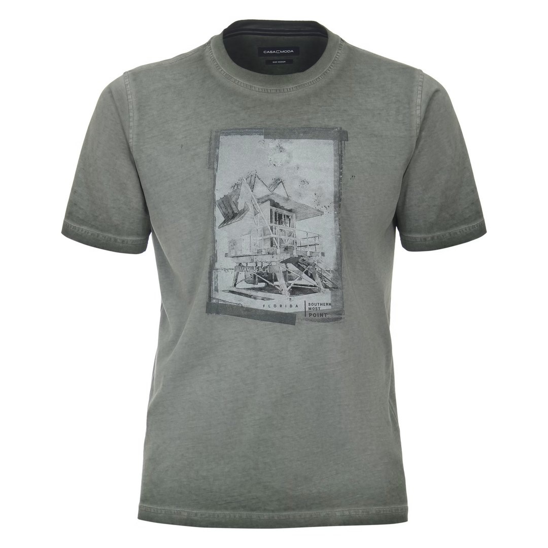Casa Moda Herren T-Shirt grün Print Muster 934057500 347