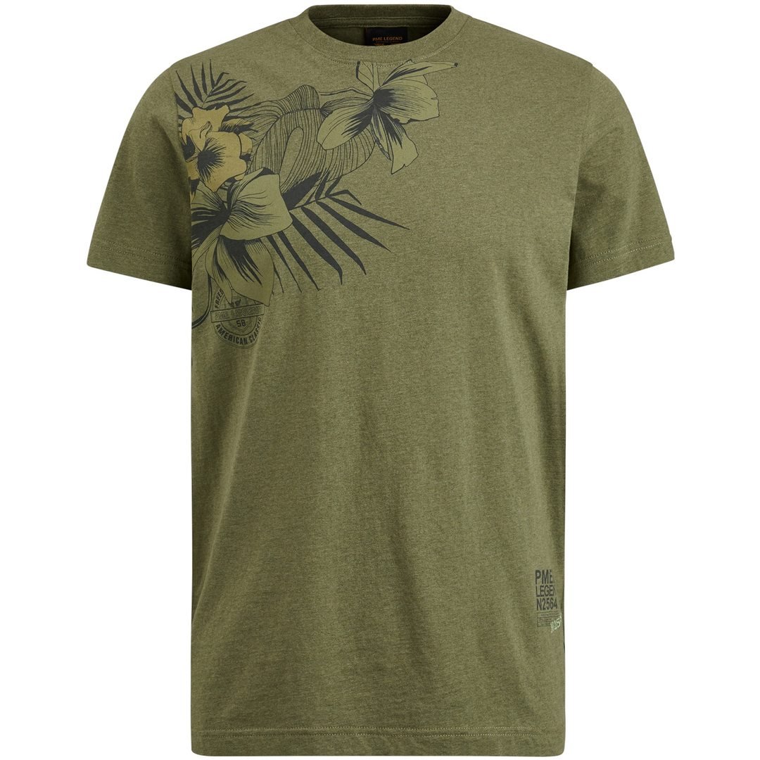 PME Legend Herren T-Shirt grün florales Muster PTSS2304561 6382 olivine