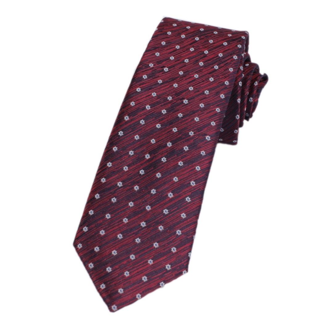 J.S. Fashion Slim Krawatte mehrfarbig gepunktet 70911 mini Tupf 4 bordo