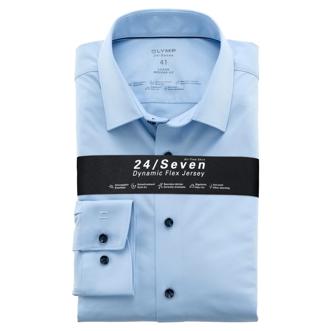 Olymp Herren Hemd 24/Seven Dynamic Flex Jersey All Time Shirt blau 120264 10 hellblau