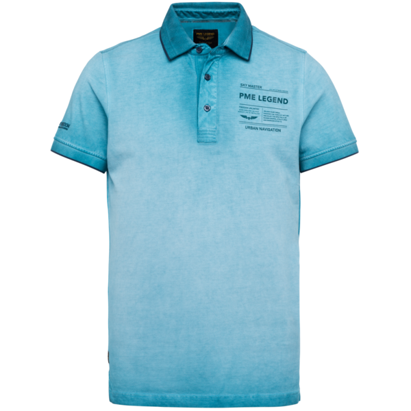 PME Legend Polo Shirt Light Pique Cold Dye blau unifarben PPSS212861 5165