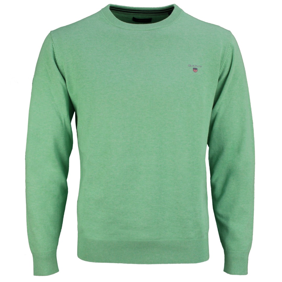 Gant Herren Strick Pullover classic cotton C Neck grün unifarben 8030551 390 ocean green melange