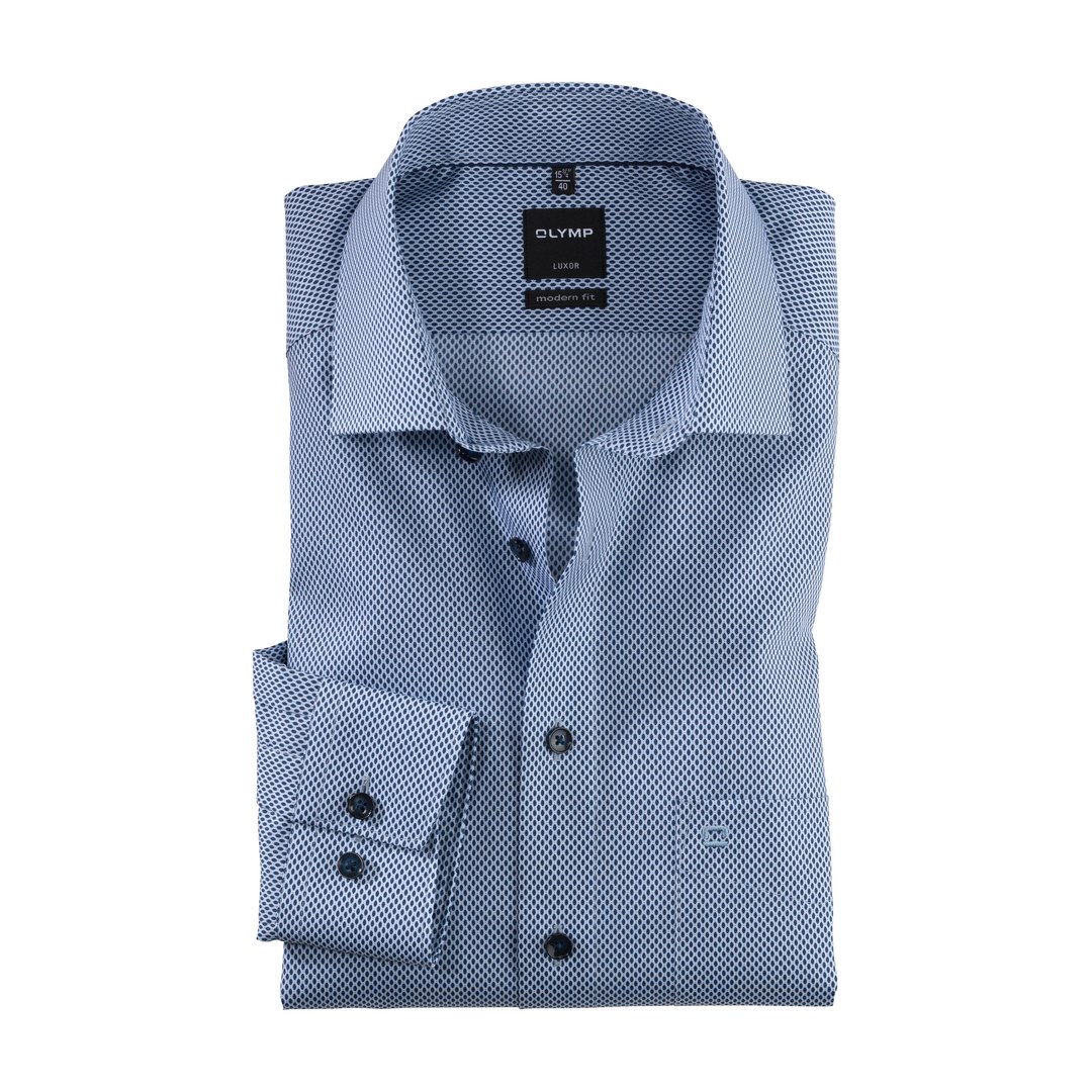 Olymp Luxor Hemd Langarmhemd Businesshemd blau gemustert Modern Fit 124814 19 royal