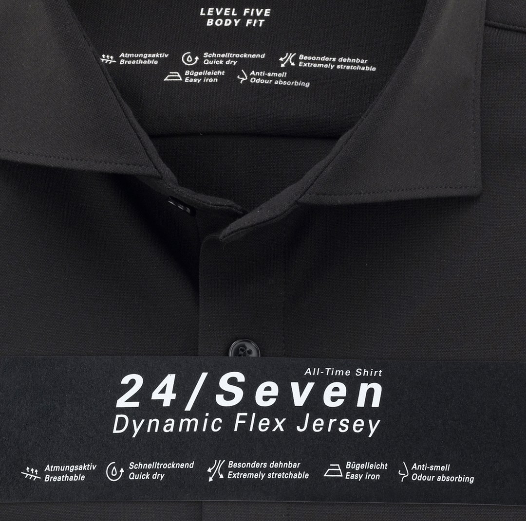 Olymp Level Five 24/Seven Dynamic Flex Jersey Body Fit Hemd Businesshemd 200684 68 schwarz