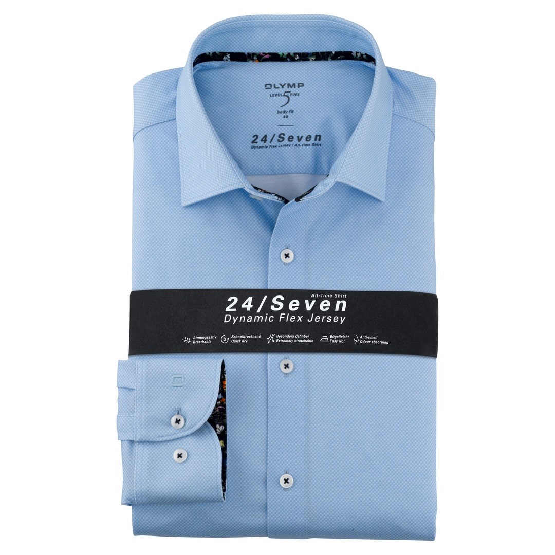 Olymp Herren Business Hemd 24/Seven Dynamic Flex Jersey All Time Shirt Level Five blau 201474 11 ble