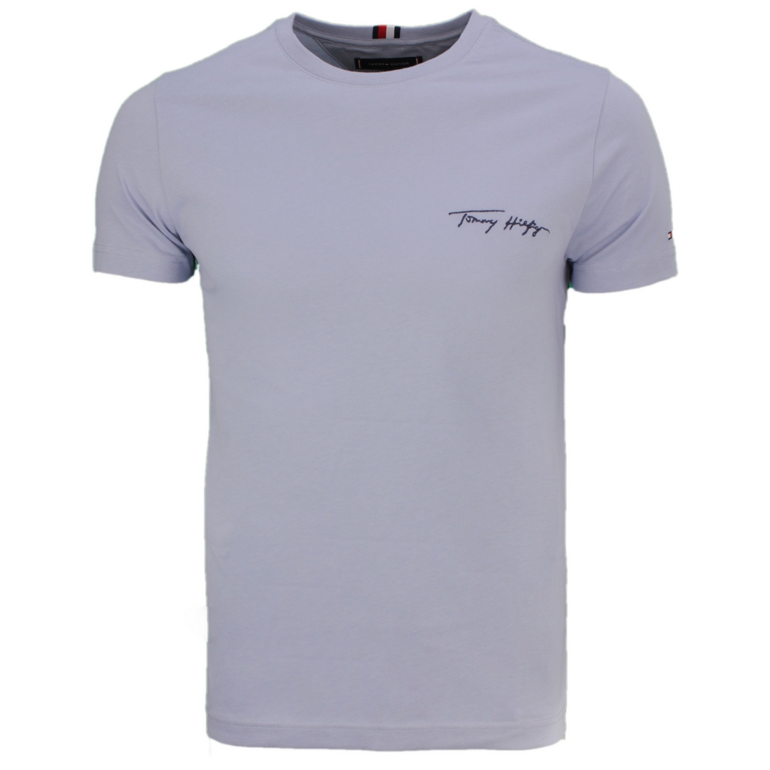 Tommy Hilfiger Herren T-Shirt Signature Front Logo Tee blau MW0MW24563 DY5 blue