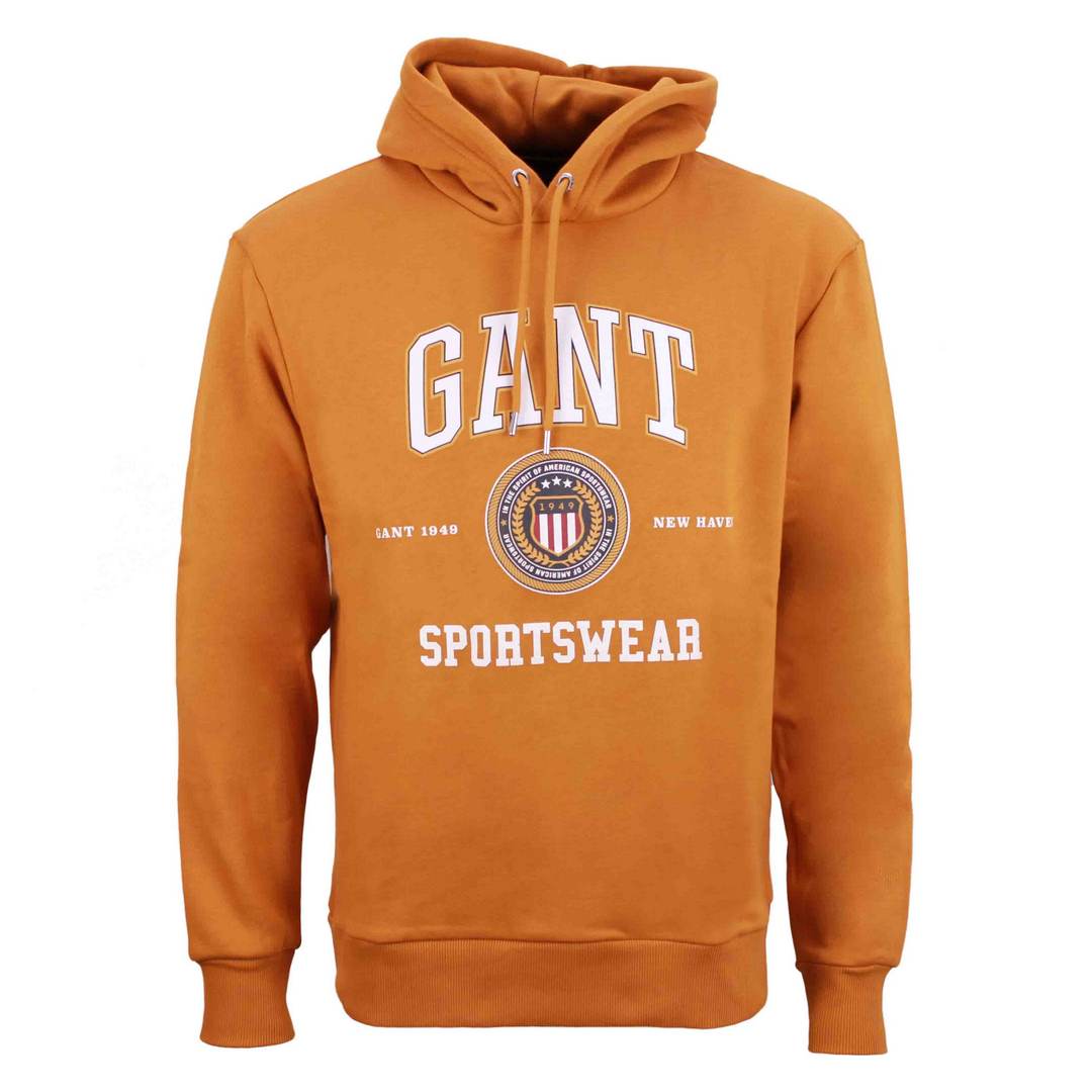 Gant Herren Sweat Shirt Kapuzenpullover Hoodie gelb Print Muster 2037028 822 dk mustard orange