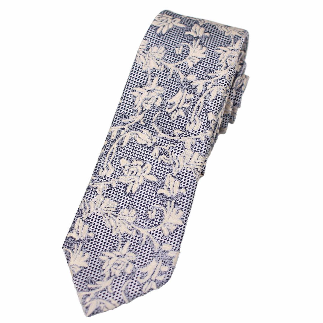 J.S. Fashion Herren Slim Krawatte blau beige florales Muster K 71670 1