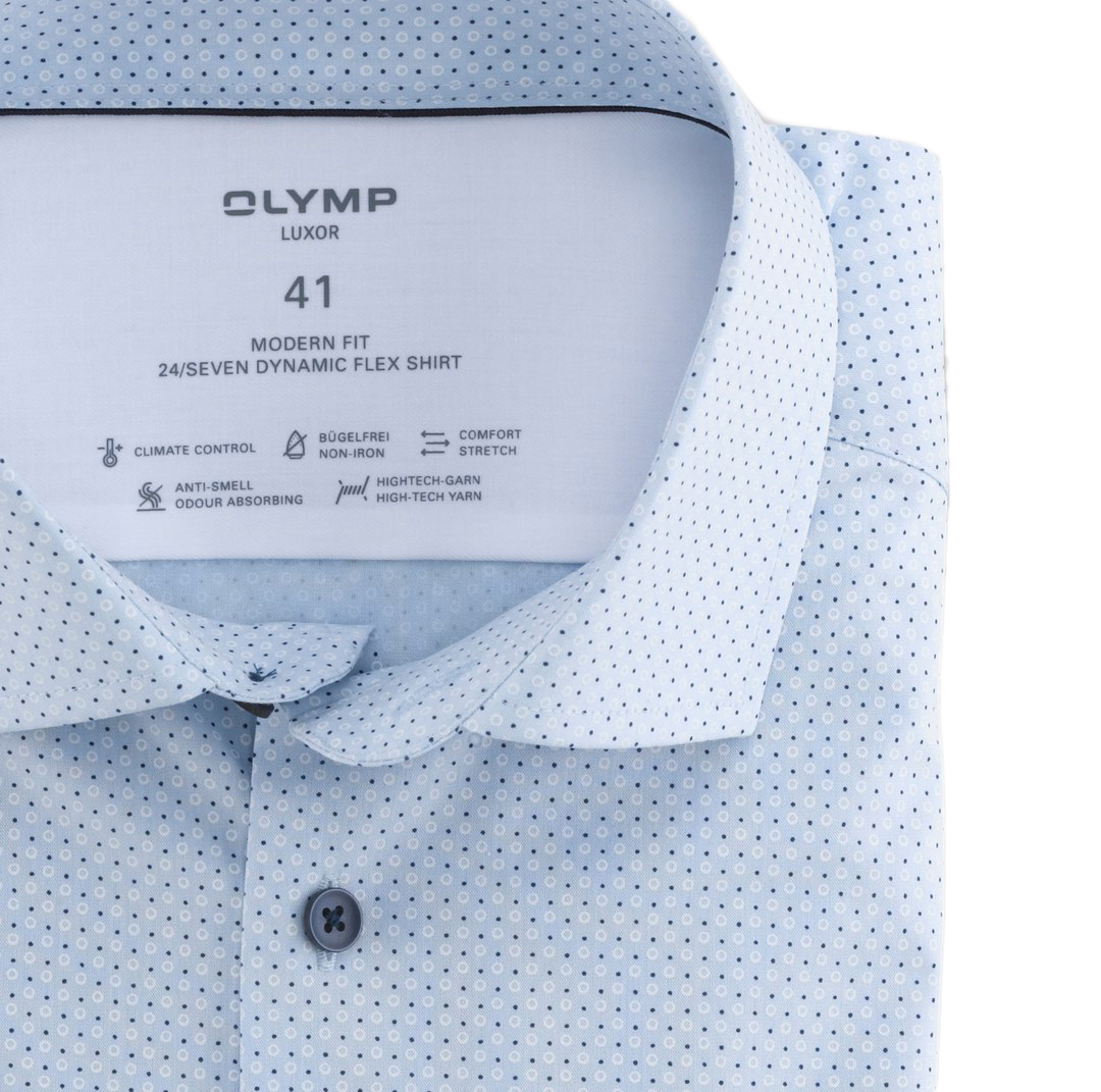 Olymp Luxor Herren 24/Seven Langarm Hemd Businesshemd blau gemustert 125624 11 bleu