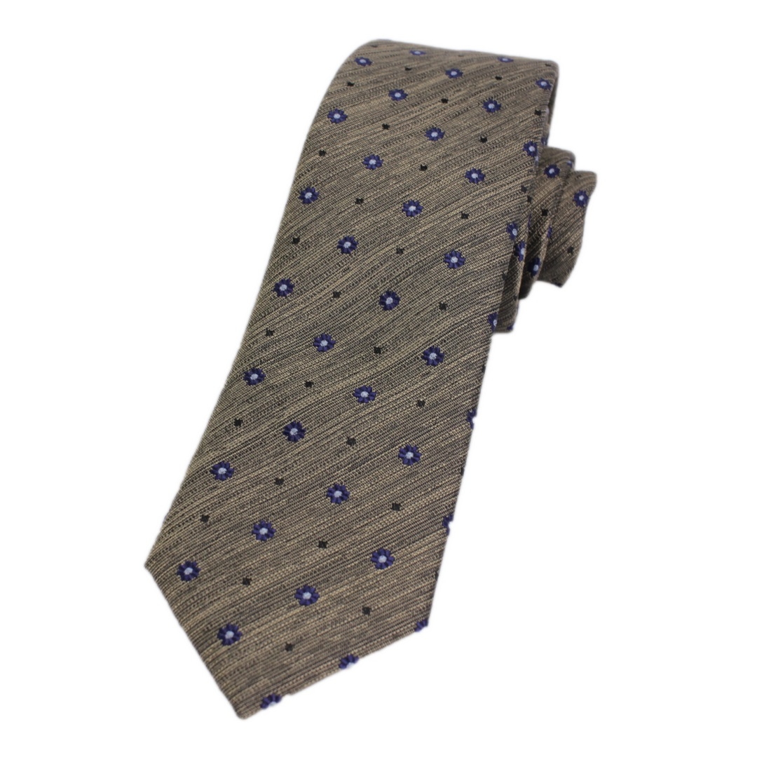 J.S. Fashion Slim Krawatte florales Muster K 25367 Blume 7 taupe