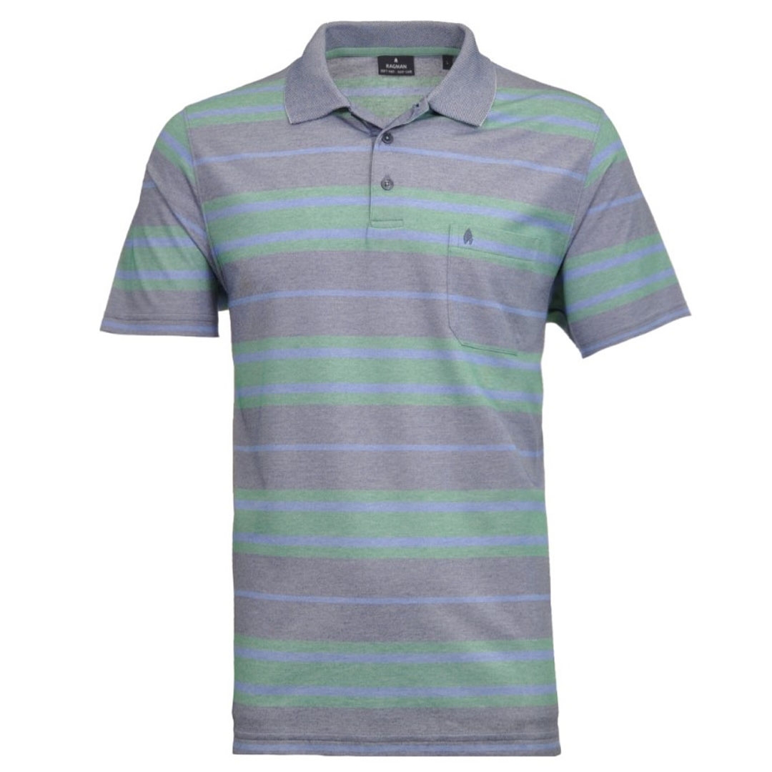 Ragman Herren Polo Shirt Poloshirt Softknit mehrfarbig gestreift 5456693 780 middle blue