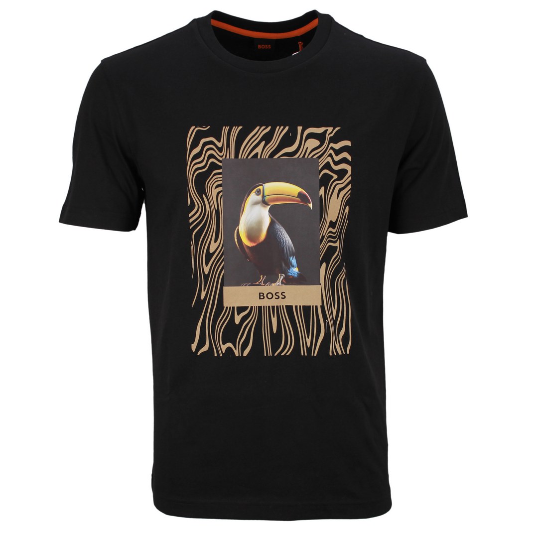 BOSS Herren T-Shirt Te Tucan Regular Fit schwarz Vogelprint 50516012 002 black