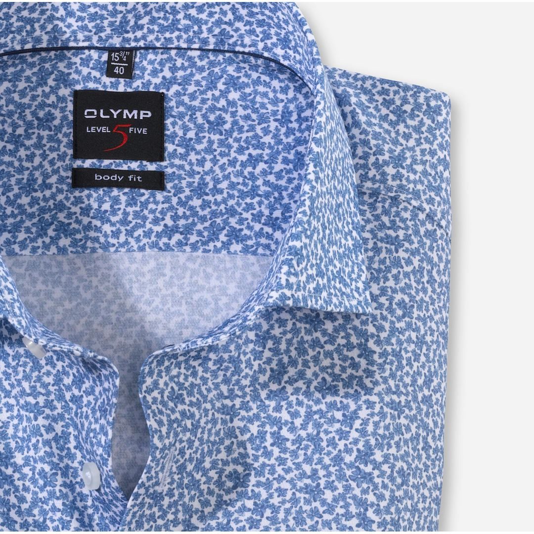 Olymp Level Five Body Fit langarm Hemd Businesshemd blau gemustert 076664 11
