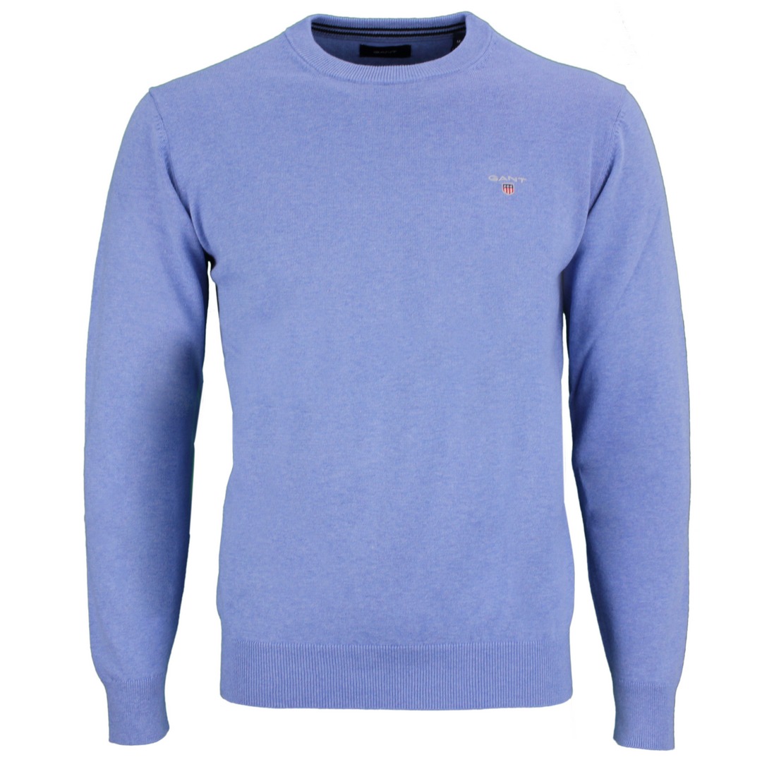 Gant Herren Strick Pullover classic cotton C Neck blau unifarben 8030551 495 blue melange