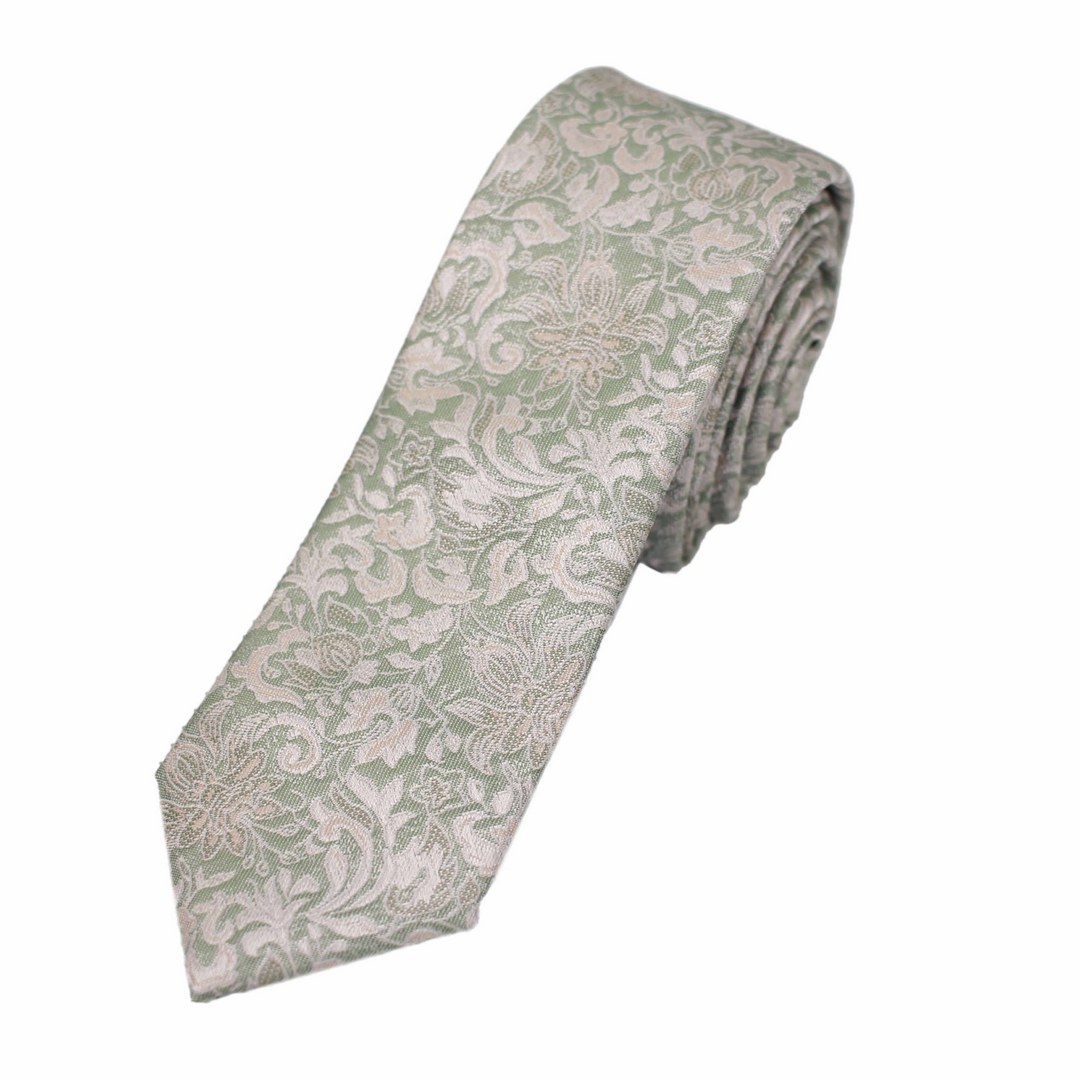 J.S. Fashion Herren Slim Krawatte grün florales Muster K 71666 RP 7