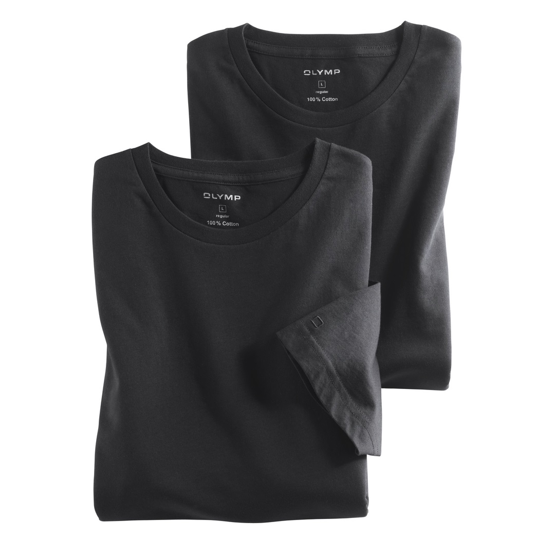Olymp Herren T-Shirt Doppel Pack Rundhals schwarz Unifarben 070012 68