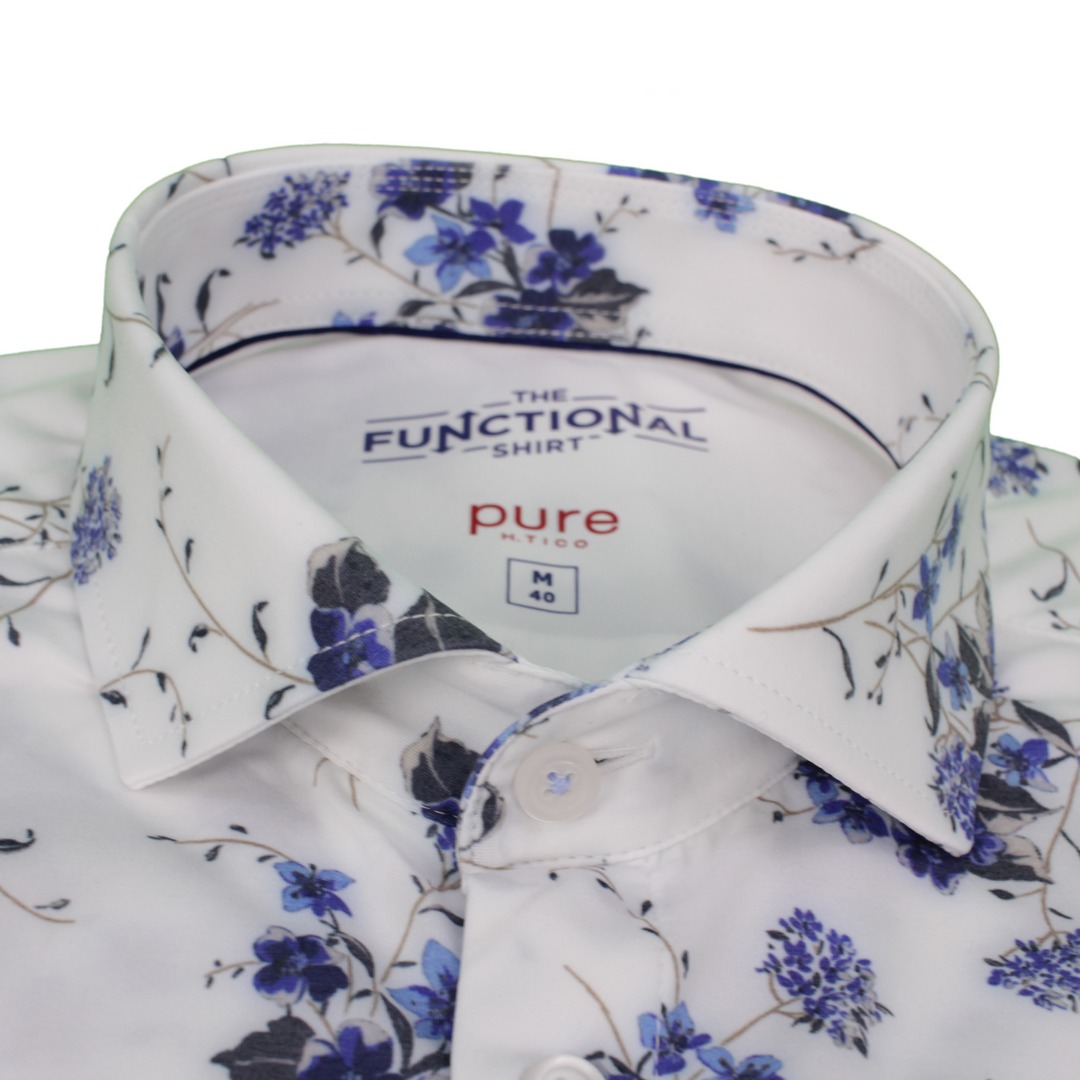 Pure Herren Functional Hemd florales Muster D41303 21750 173 Druck mittelblau