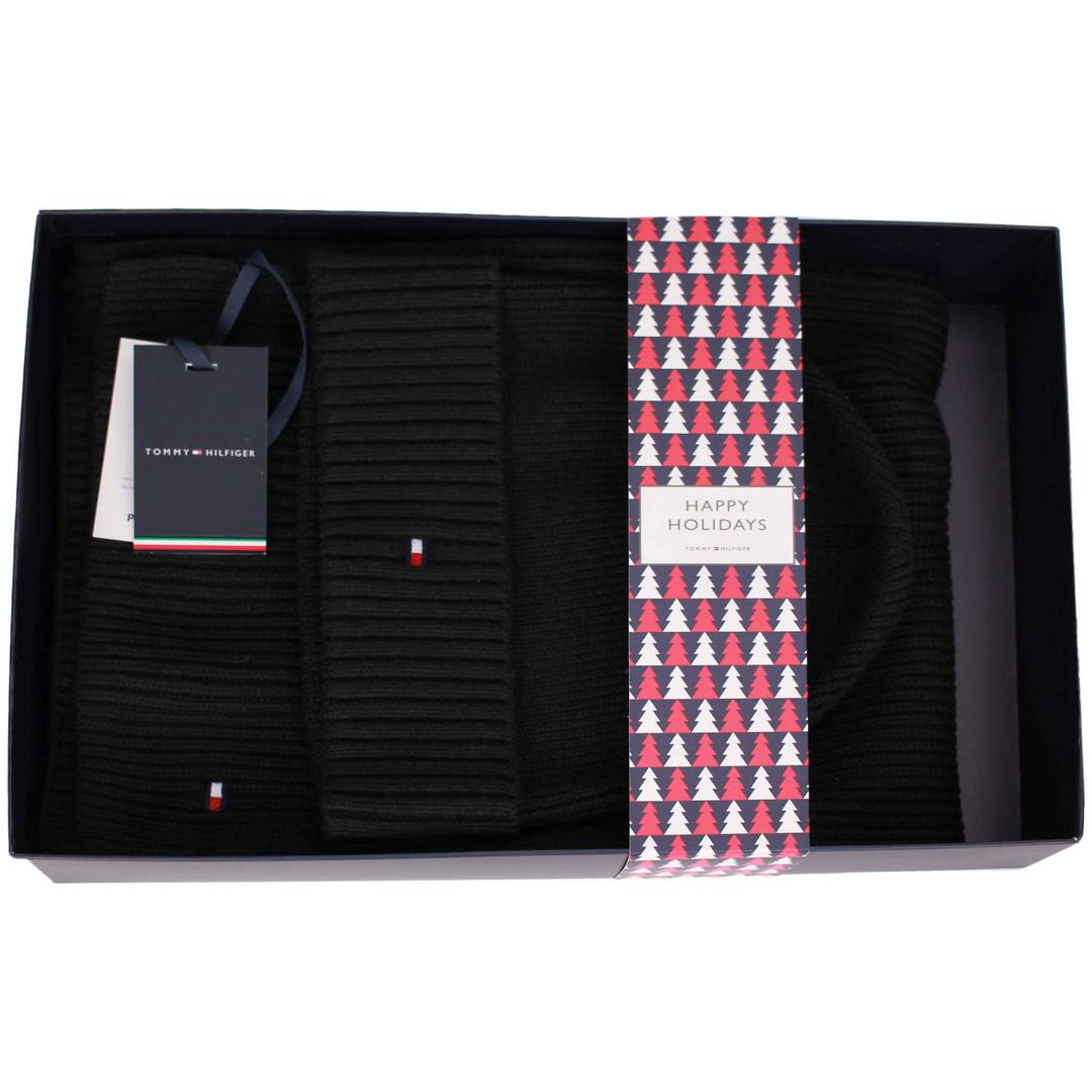 Tommy Hilfiger Herren Mütze Schal Set Geschenkbox schwarz unifarben AM0AM10356 BDS Black