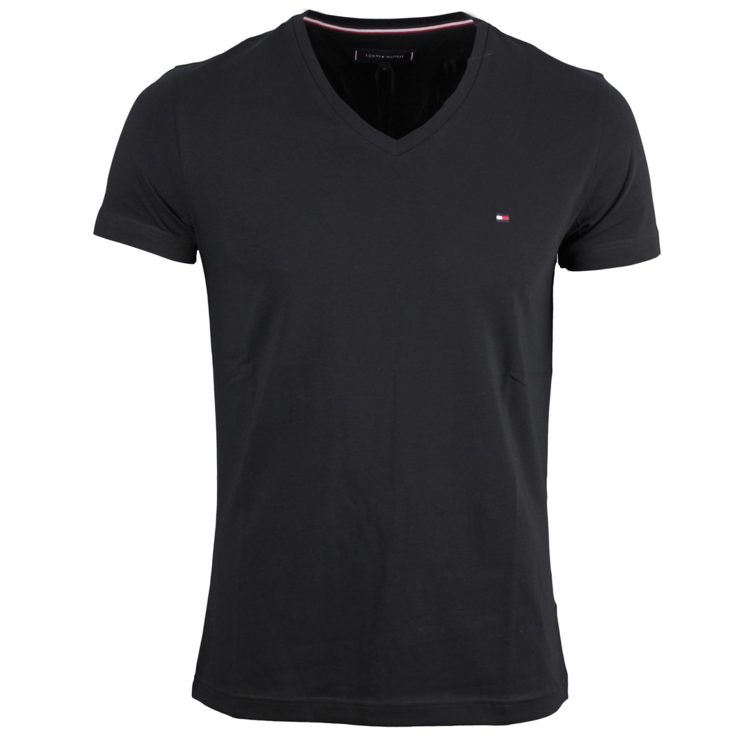 Tommy Hilfiger Herren Basic T-Shirt V-Ausschnitt schwarz unifarben MW0MW02045 083