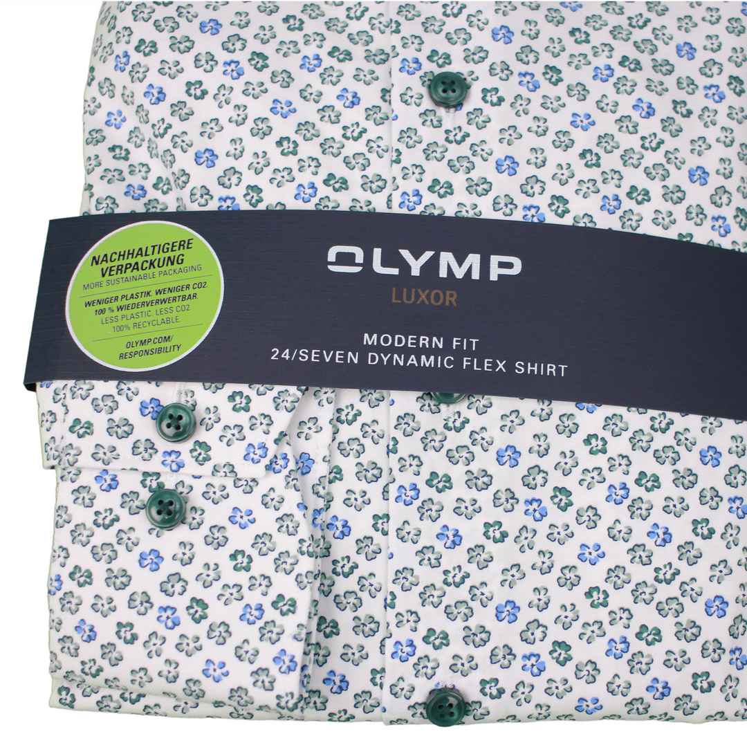 Olymp Luxor 24/Seven Herren Businesshemd blau grün floral 124854 45