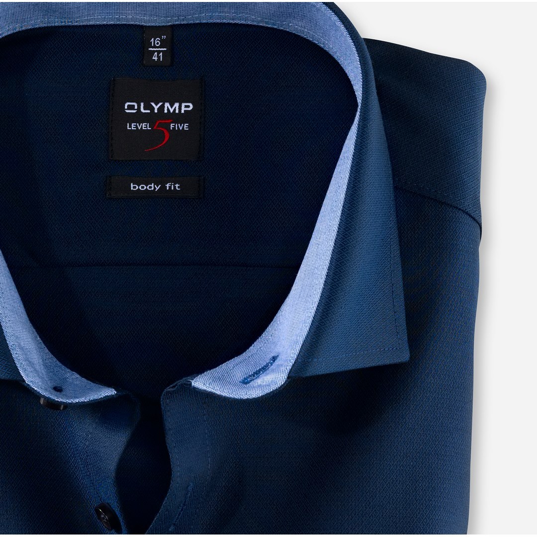 Olymp Level Five Body Fit langarm Hemd Businesshemd dunkelblau unifarben 053164 14