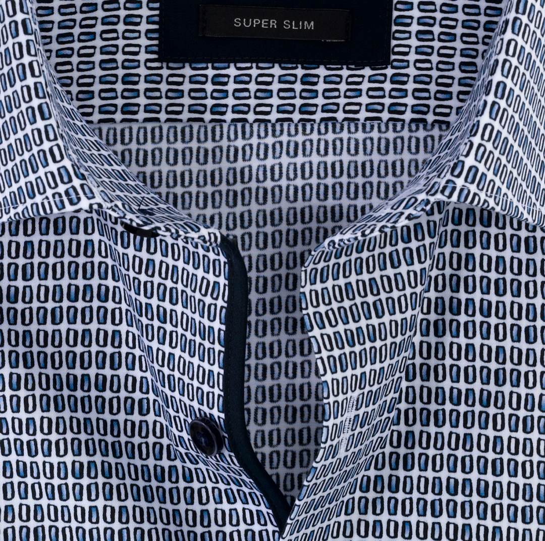 Olymp Herren No. 6 Super Slim Businesshemd blau gemustert 255024 18 marine
