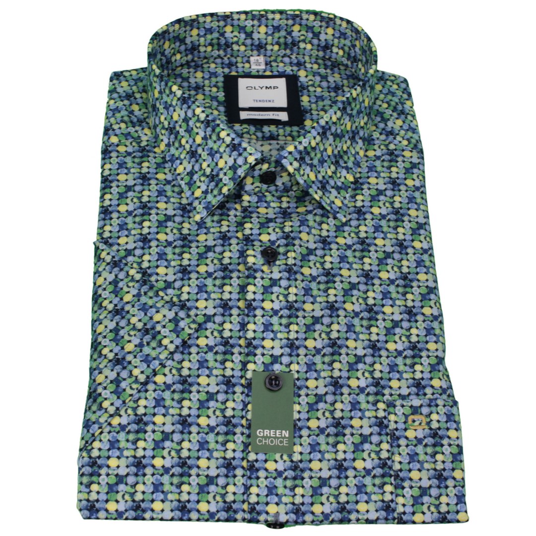 Olymp Herren Tendenz Freizeit Hemd kurzarm mehrfarbig gemustert Modern Fit 861012 45 grün